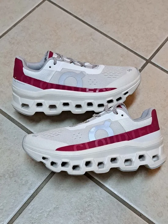 On Cloud Running Women's Cloudmonster shoes - Ivory/Grenadine - Wmn's sz 7 - Picture 2 of 9